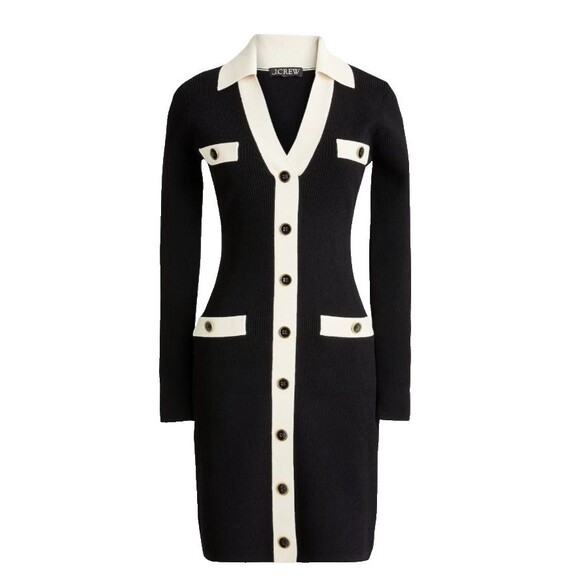 J Crew contrast black mini-sweater dress in supersculpt yarn size L Old Money - Picture 2 of 11
